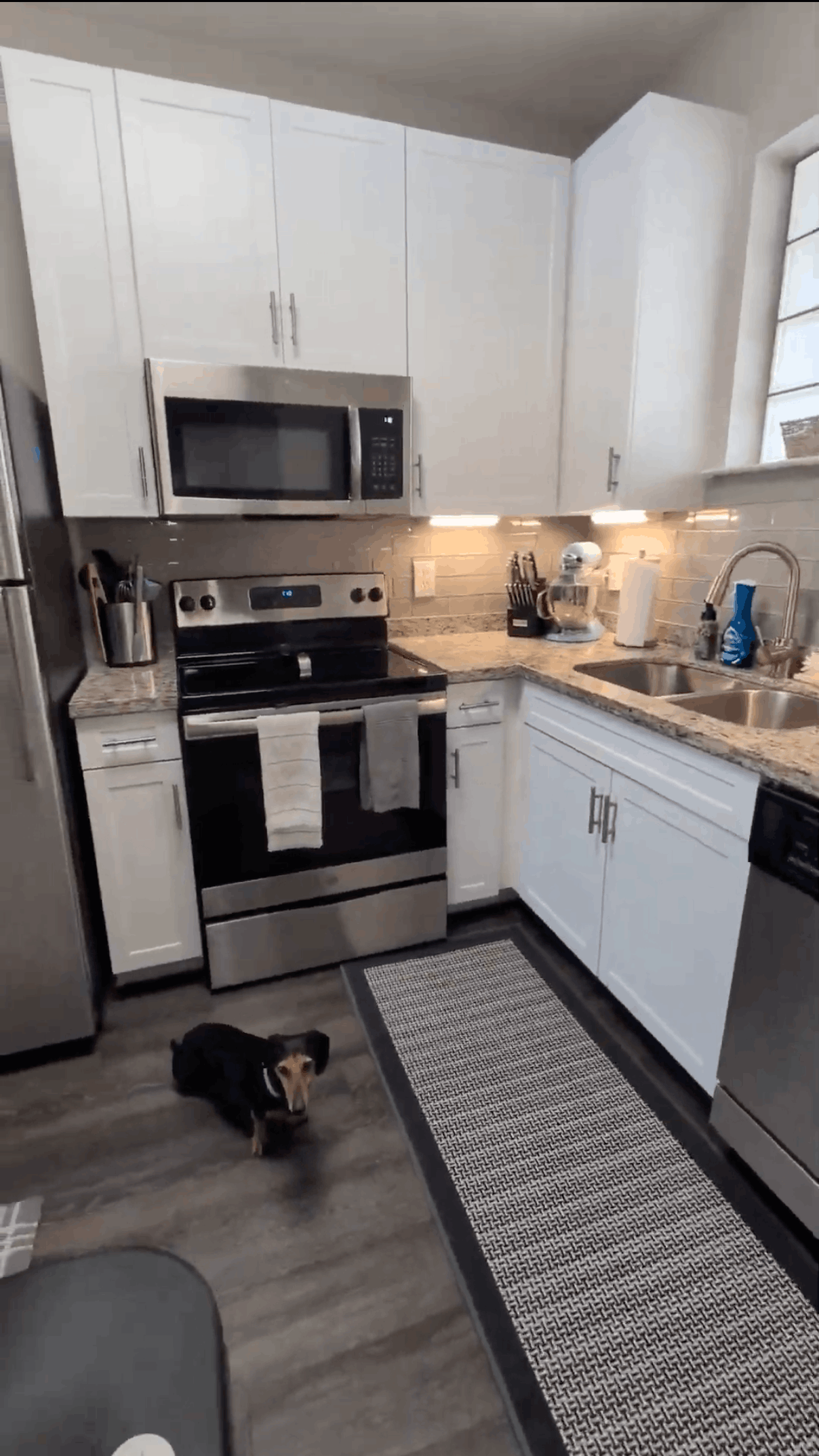 Professional home organizer creating a tidy kitchen in a Dallas-area home.